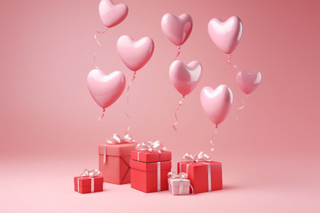 Heart-shaped Balloons Birthday Celebration. Generative AIの素材