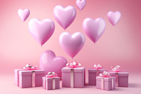 Heart-shaped Balloons Birthday Celebration. Generative AIの素材