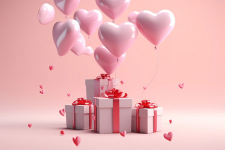 Heart-shaped Balloons Birthday Celebration. Generative AIの素材