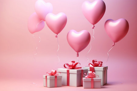 Heart-shaped Balloons Birthday Celebration. Generative AIの素材
