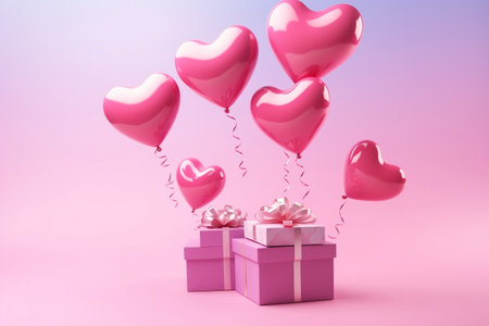Heart-shaped Balloons Birthday Celebration. Generative AIの素材