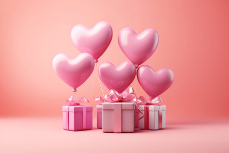Heart-shaped Balloons Birthday Celebration. Generative AIの素材
