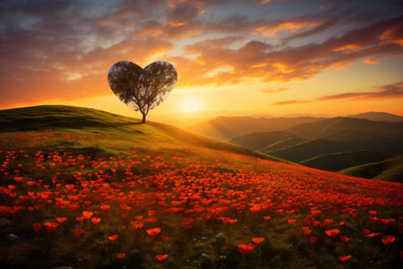 Poppy-Covered Heart Hill. Generative AIの素材