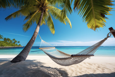 Tropical Beach Hammock Getaway. Generative AIの素材