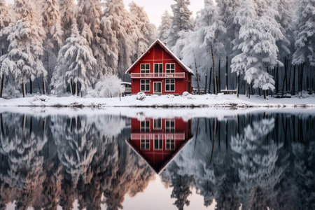 Tranquil Lakeside Cabin. Generative AIの素材