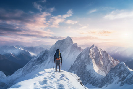 Mountaineer Summit Panorama. Generative AIの素材