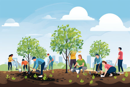Community Gardening and Tree Planting. Generative AIの素材