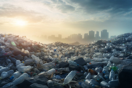 Plastic Bottles at Landfill Background. Generative AIの素材