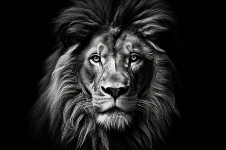 Lion Portrait In Black Theme. Generative AIの素材