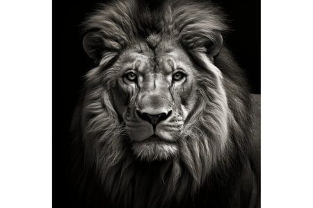 Lion Portrait In Black Theme. Generative AIの素材