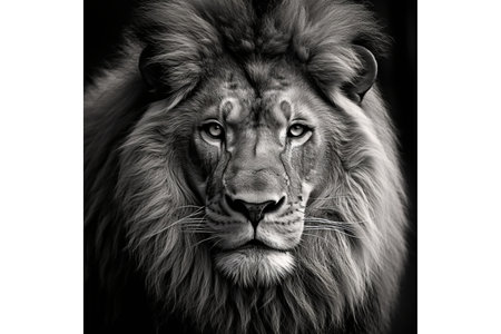 Lion Portrait In Black Theme. Generative AIの素材