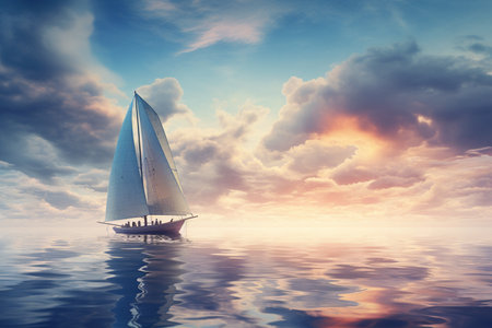 Serene Sailboat Sailing on Pristine Ocean Waves. Generative AIの素材