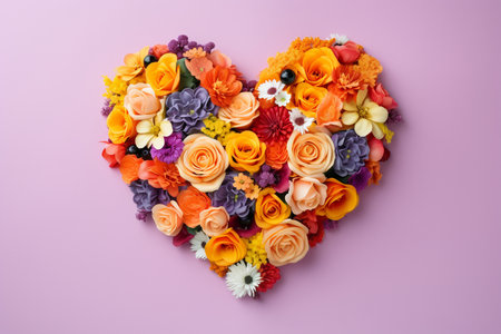 Colorful Flowers Heart Arrangement. Generative AIの素材