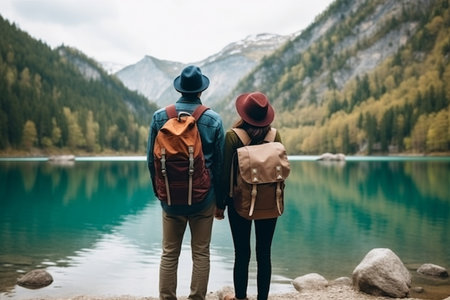 Mountain Lake Travelers. Generative AIの素材