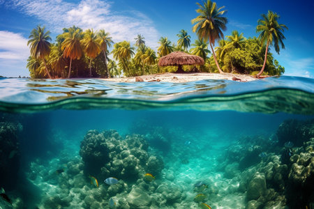 Tropical Paradise with Coral Reefs. Generative AIの素材