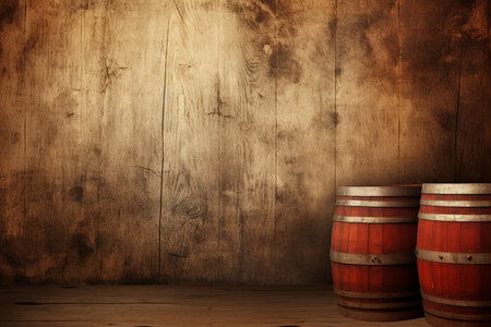 Vintage Wooden Barrels Background. Generative AIの素材