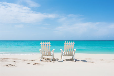 Idyllic Beach Deckchairs. Generative AIの素材
