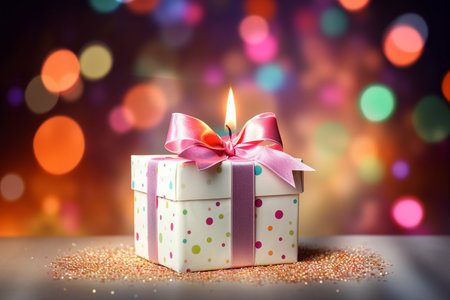 Celebratory Birthday Cake and Gift. Generative AIの素材