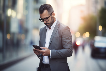 Businessman with Smartphone. Generative AIの素材