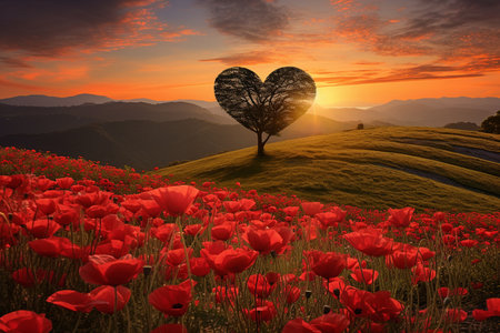 Poppy Hill Heart Tree. Generative AIの素材