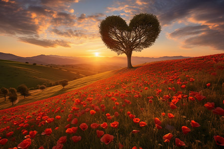 Poppy Hill Heart Tree. Generative AIの素材