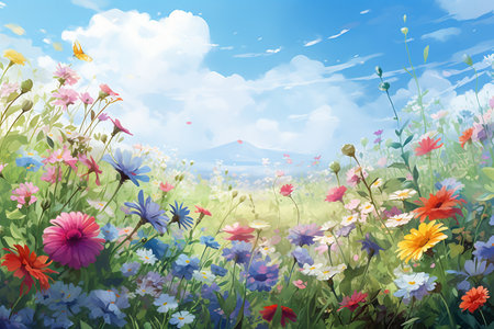 Spring Meadow Flowers. Generative AIの素材