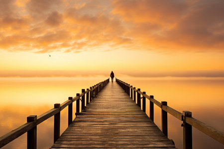 Skyward Sunrise Bridge. Generative AI. Generative AIの素材