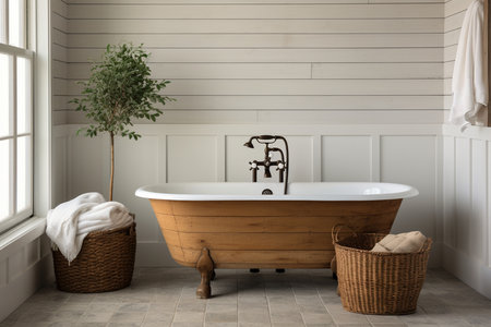 Farmhouse Bathroom Interior Design. Generative AIの素材