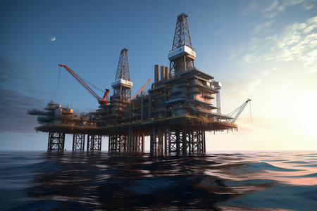 Offshore Oil and Gas Wellhead Remote Platform. Generative AIの素材