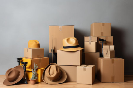 Cardboard Box Moving Concept. Generative AIの素材