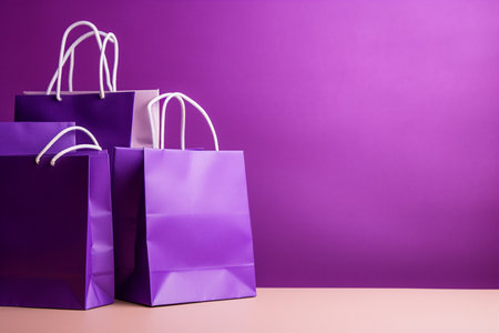 Purple Shopping Bags on Purple Background. Generative AIの素材