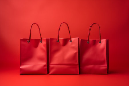 Red Shopping Bags on Red Background. Generative AIの素材