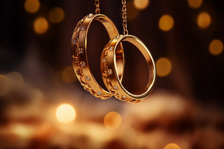 Elegant Wedding Rings on a String. Generative AIの素材