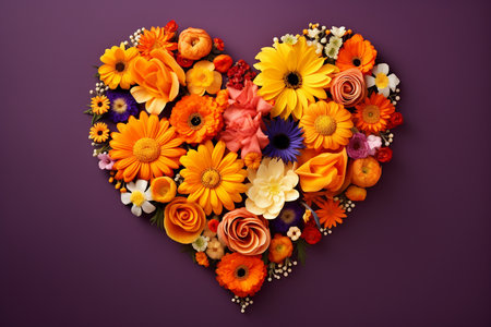 Colorful Flower Heart Arrangement. Generative AIの素材