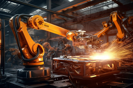 Advanced Welding Robotic Intelligent Arms Machine. Generative AIの素材