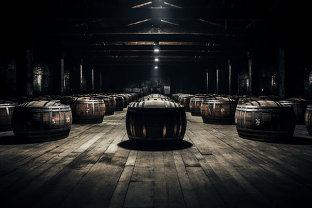 Vintage Wooden Barrels Centerpiece. Generative AIの素材