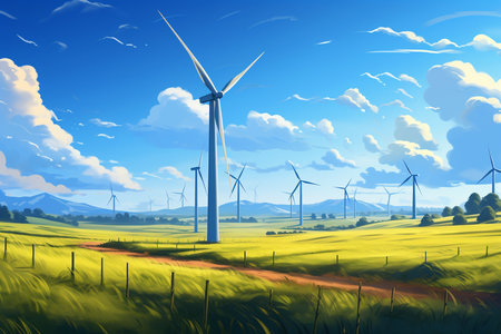 Windmill Electricity Farm Ecology. Generative AIの素材