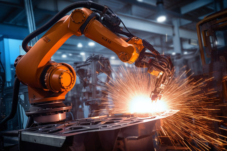 Advanced Welding Robotic Intelligent Arms Machine. Generative AIの素材