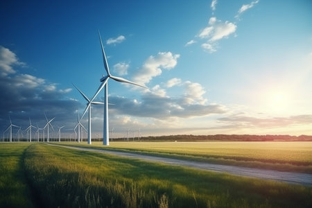 Windmill Electricity Farm Ecology. Generative AIの素材