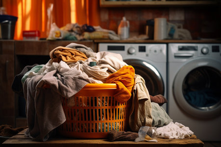 Laundry Basket by Washing Machines. Generative AIの素材