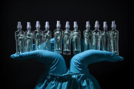 Medical Gloves Inspecting Vials. Generative AIの素材