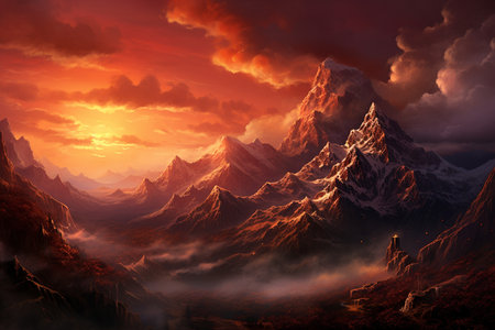 Majestic Mountain Sunset. Generative AIの素材