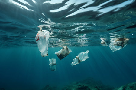 Ocean Litter: Plastic Debris in the Sea. Generative AIの素材