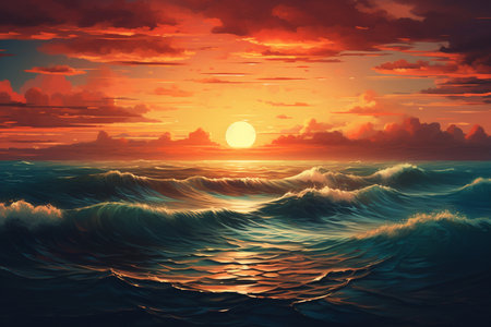 Tranquil Sea Sunset over Ocean. Generative AIの素材