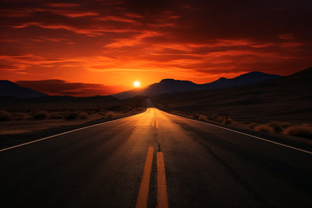 Road With Beautiful Sunset. Generative AIの素材