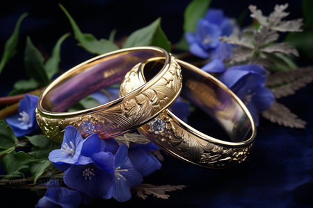 Floral Wedding Rings. Generative AIの素材