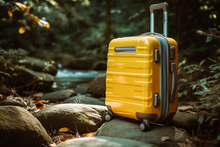 Vivid Yellow Suitcase. Generative AIの素材
