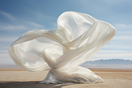 White Cloth flying in Gentle Breeze. Generative AIの素材