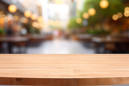 Empty Wooden Table with Blurred Background. Generative AIの素材