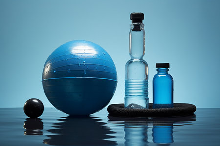 Fitness Ball with Weights and Water Bottle. Generative AIの素材